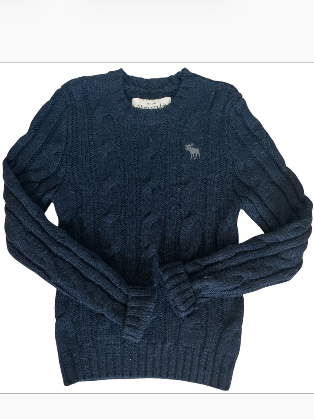 Y2K Abercrombie & Fitch Cable Knit Muscle Sweater Crew Neck Men's Medium Navy